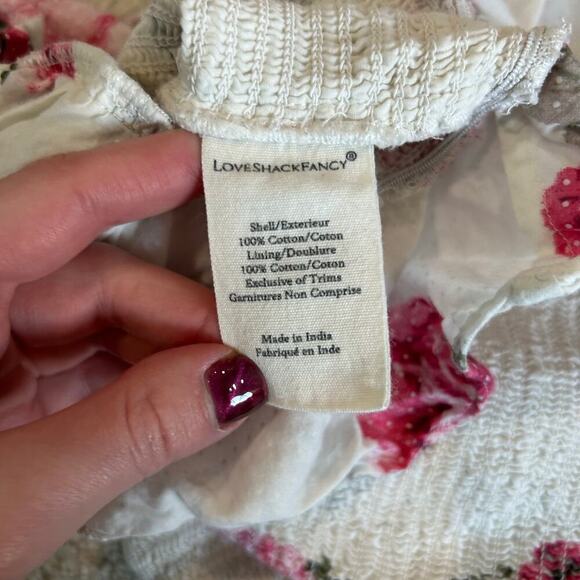 LoveShackFancy Compass Top Paradise Pink White Floral Smocked Ruffle Lace Sz M - Picture 6 of 6
